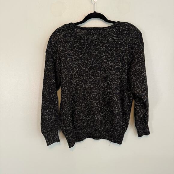 Vintage 80s Jordache Studio Sweater Womens M Black Cozy Metallic Dog Patch Art - Picture 2 of 7